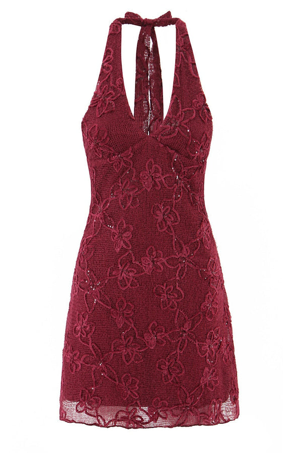 Halter Red Lace Short Dresss – Ohmollydress