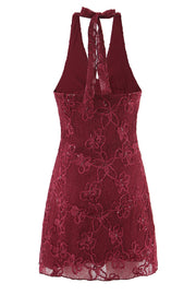 Halter Red Lace Short Dresss
