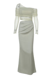 Sage Green Long Sleeves Ruched Long Dress