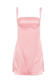 Straps Pink Satin Short Party Dress