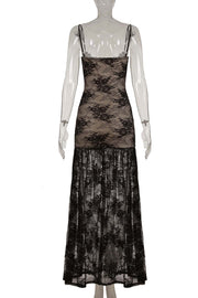 Black Lace Straps Sheer Long Dress