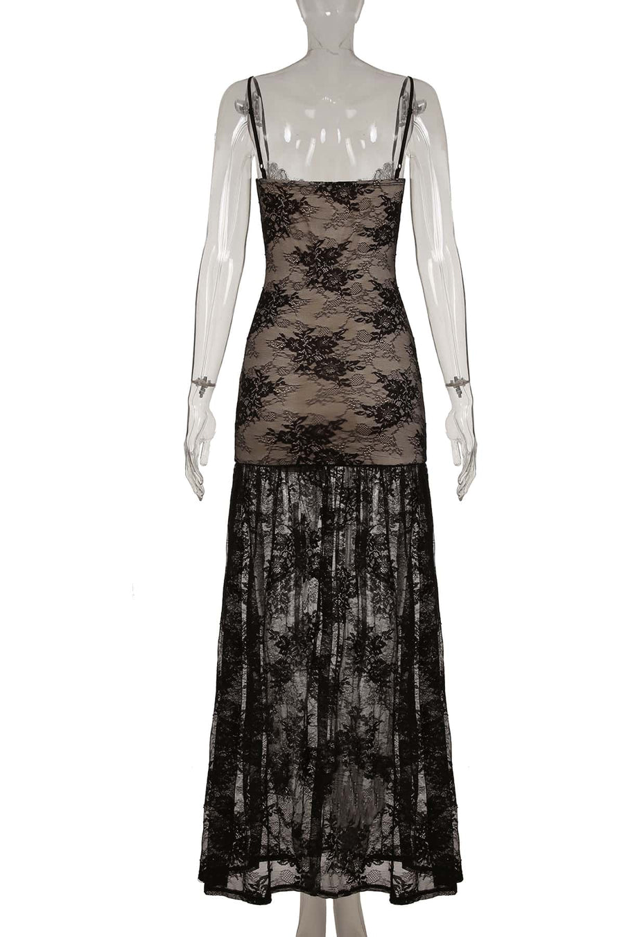 Black Lace Straps Sheer Long Dress