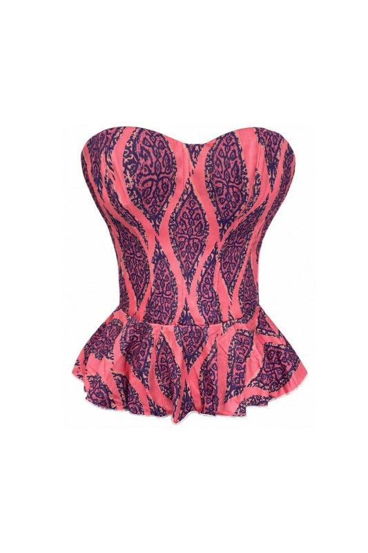 Coral Floral Strapless Corset Top