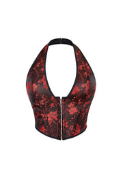 Red Floral Halter Corset Top