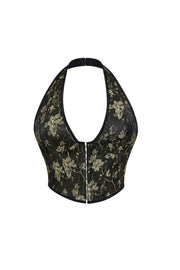 Red Floral Halter Corset Top