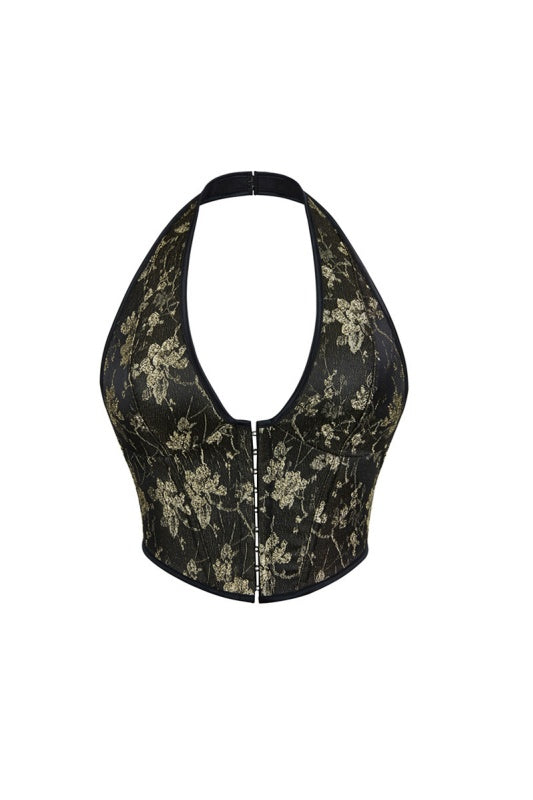 Red Floral Halter Corset Top