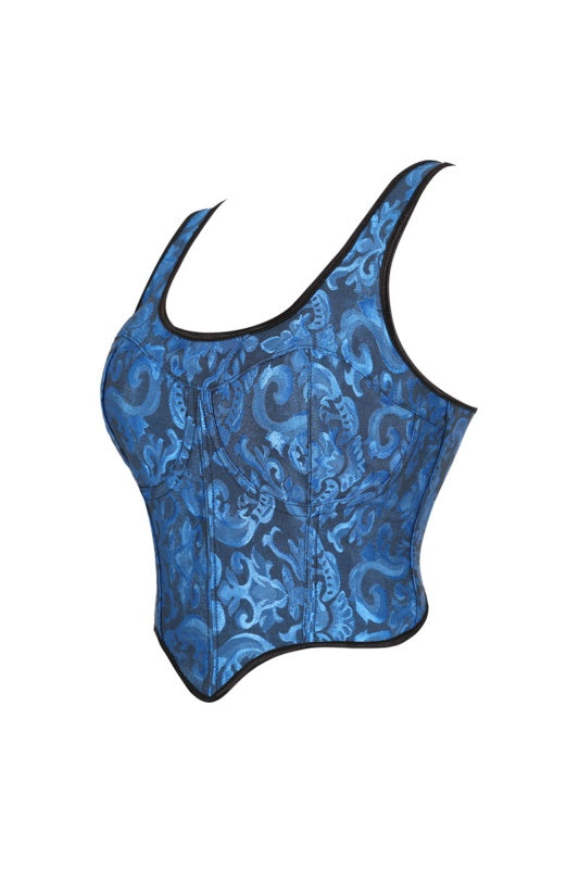 Blue Floral Square Corset Top