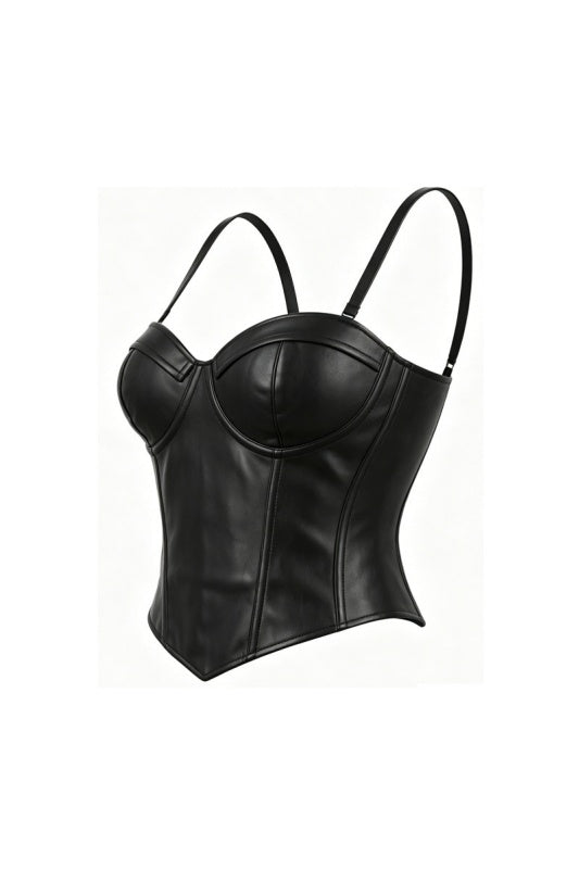 Black Faux Leather Corset Top