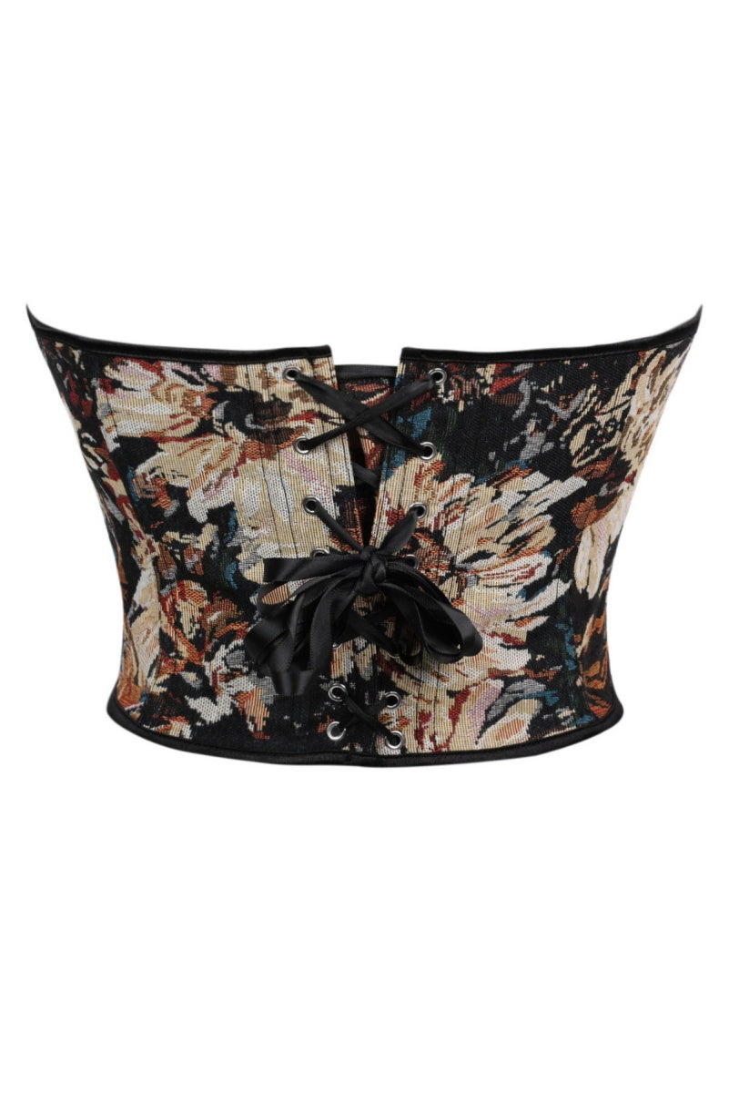 Black Floral Sweetheart Corset Top