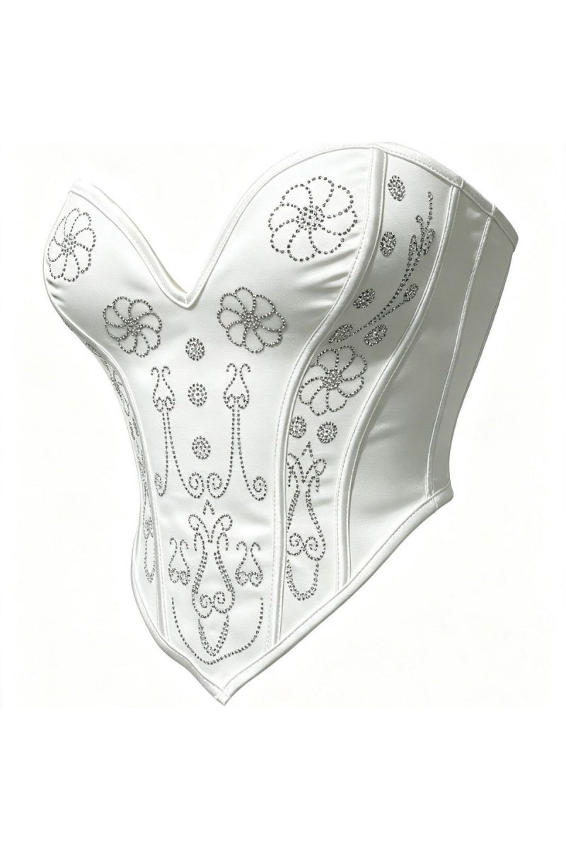 White Sweetheart Beaded Corset Top
