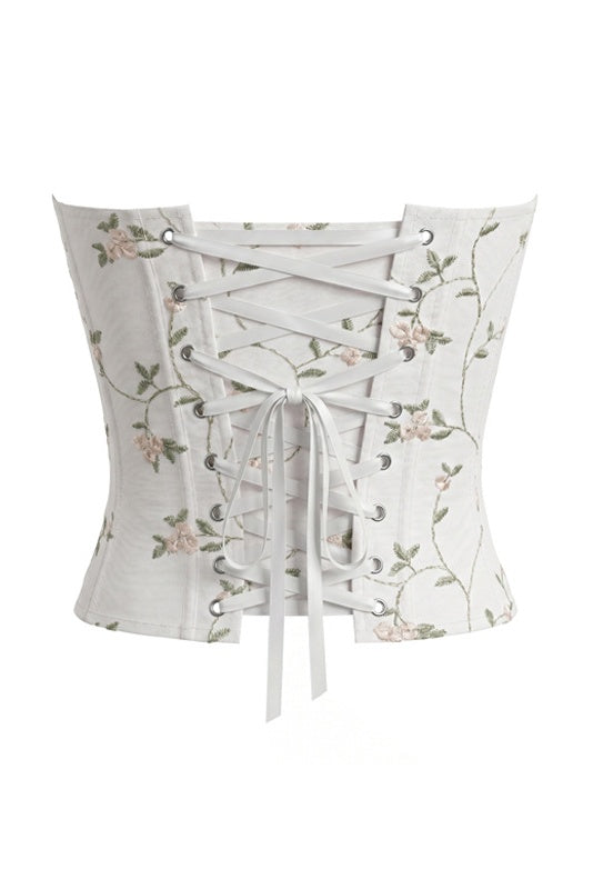 White Floral Sweetheart Corset Top