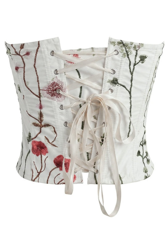 White Sweetheart Floral Corset Top