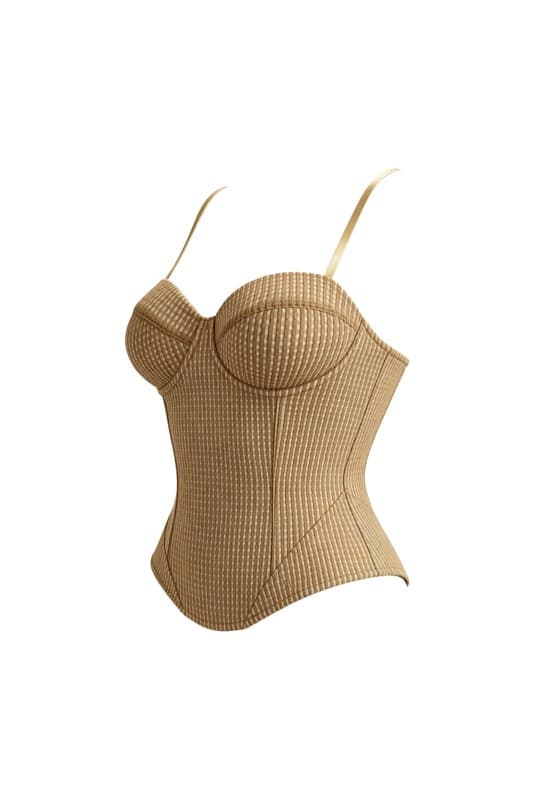 Khaki Grid Corset Top