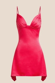 V Neck Blue Satin Short Homecoming Dress