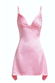 V Neck Blue Satin Short Homecoming Dress