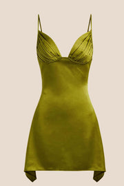 V Neck Blue Satin Short Homecoming Dress