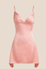 V Neck Blue Satin Short Homecoming Dress