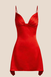 V Neck Blue Satin Short Homecoming Dress