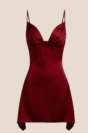 V Neck Blue Satin Short Homecoming Dress