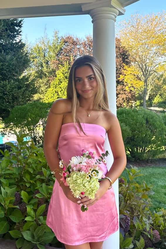 Strapless Red Satin Tight Mini Dress