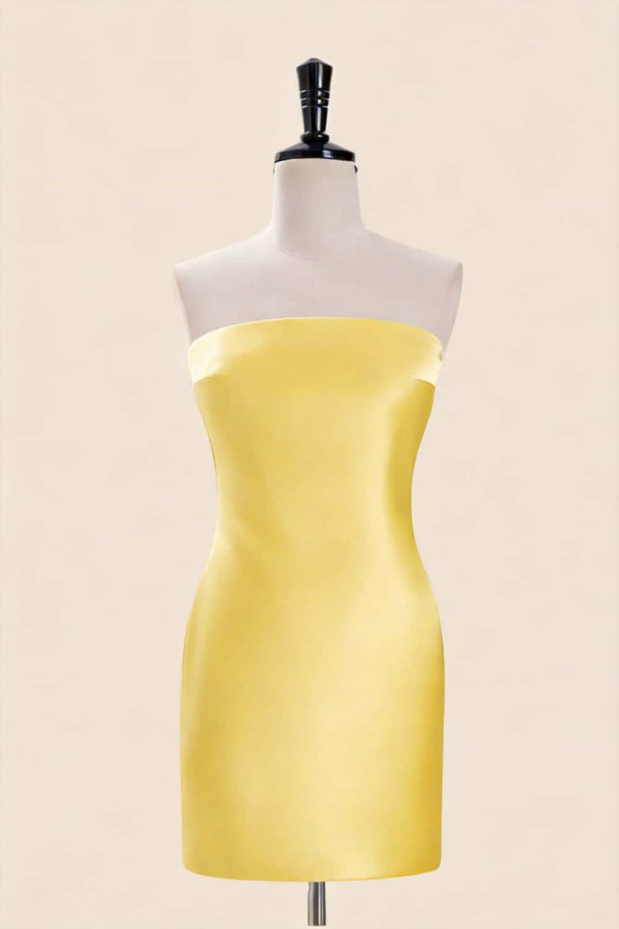 Strapless Yelow Satin Tight Short Dress