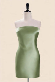 Strapless Yelow Satin Tight Short Dress