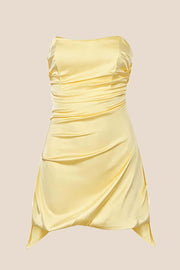 Strapless Yellow Ruched Short Dress