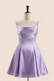 Navy Blue Cowl Neck Short Dress with Back Bow