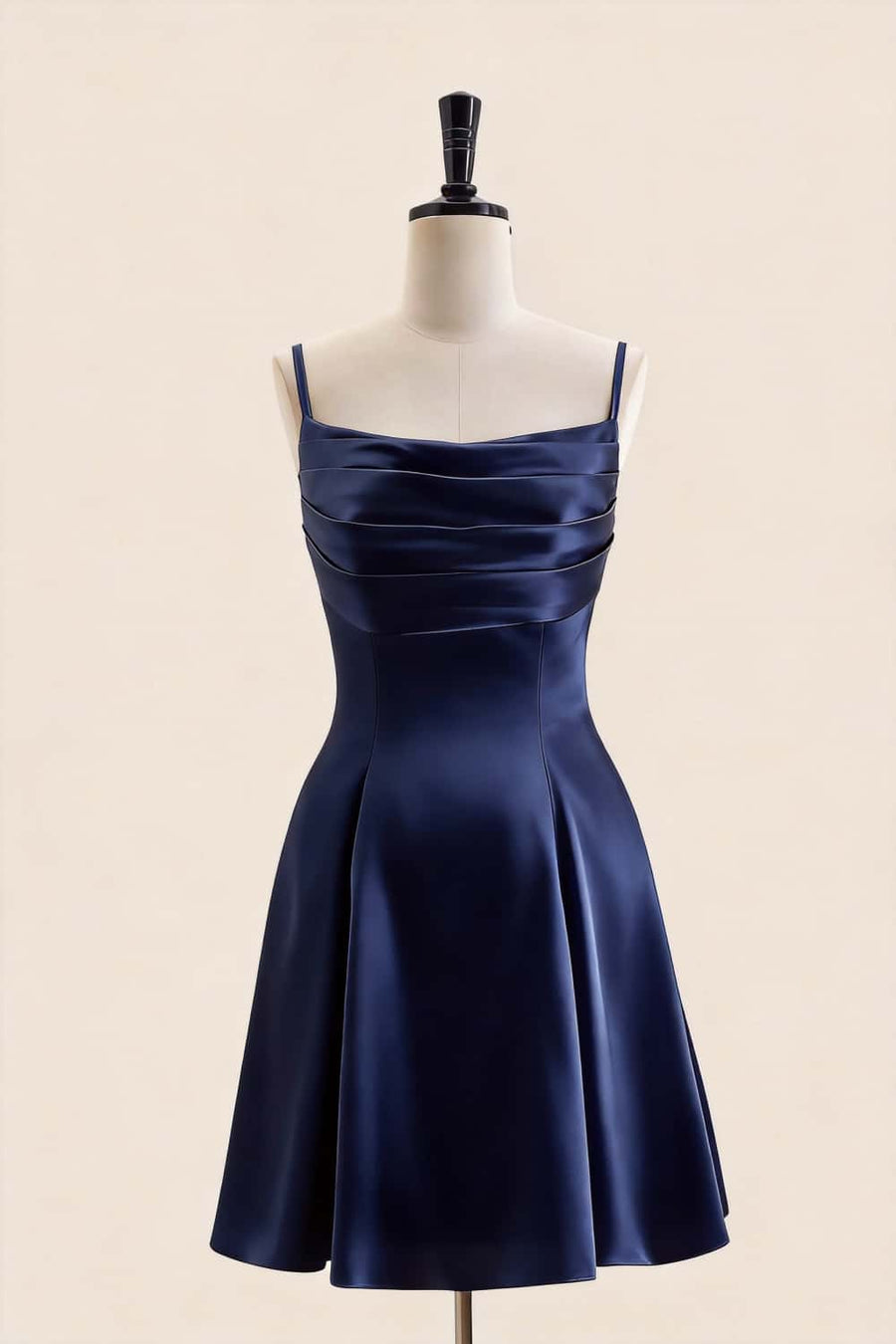 Navy Blue Cowl Neck Short Dress with Back Bow Ohmollydress Navy Blue Cowl Neck Short Dress with Back Bow Ohmollydress