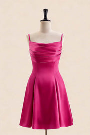 Fuchsia Cowl Neck Short Dress with Back Bow