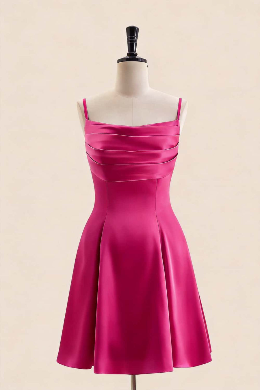 Fuchsia Cowl Neck Short Dress with Back Bow