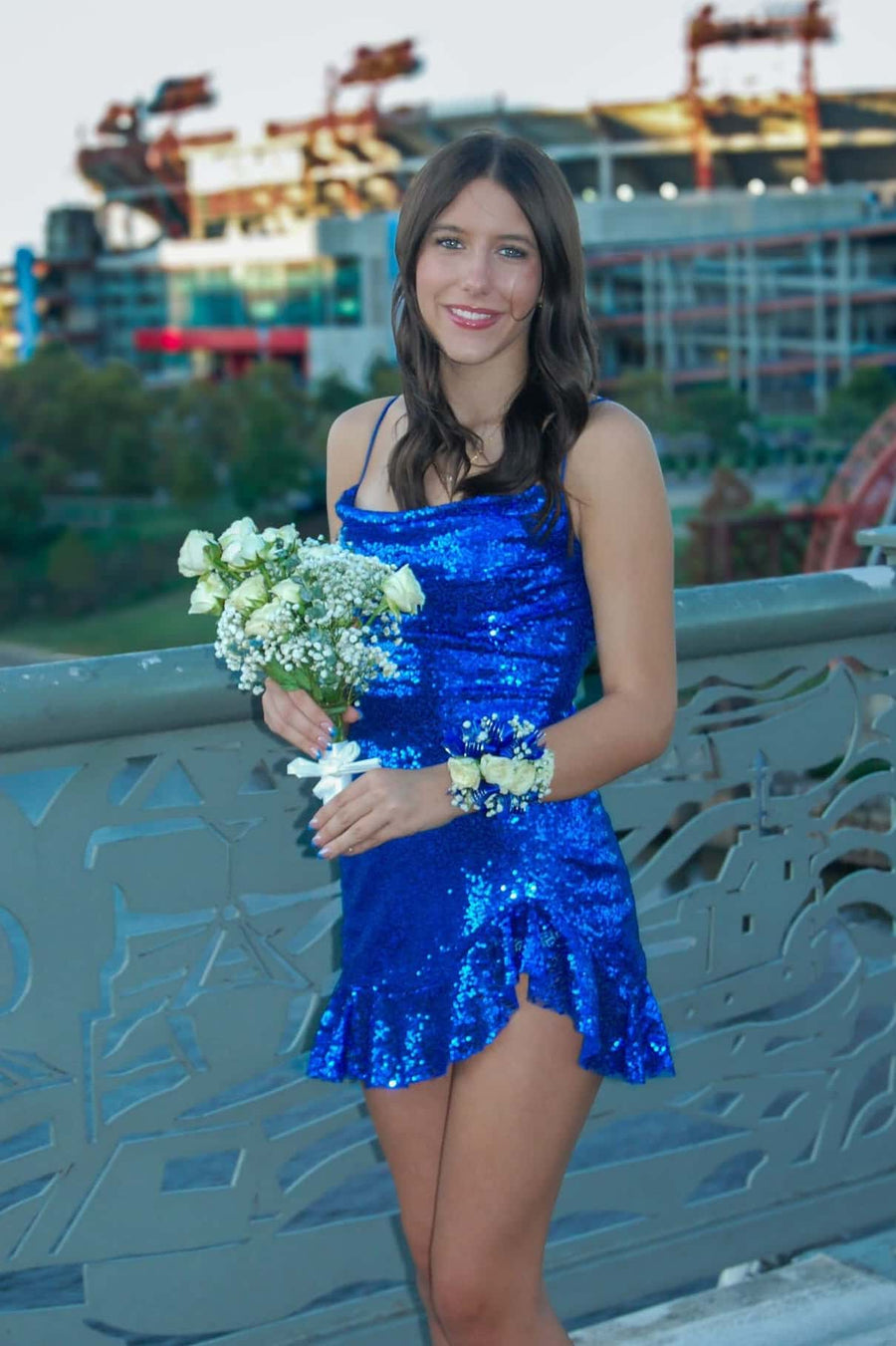 royal blue frill dress Royal Blue Ruffle Sequin Sheath Short Dress – Ohmollydress