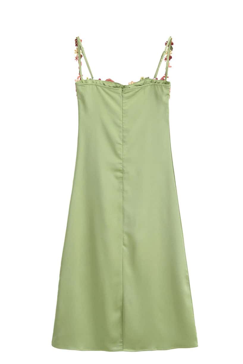 Green Floral Embroidery Sheath Long Dress