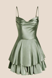 Cowl Neck Dusty Blue Ruffles Short Princess Dress