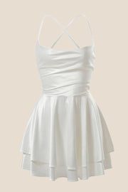 Straps White Satin A-line Short Homecoming Dress