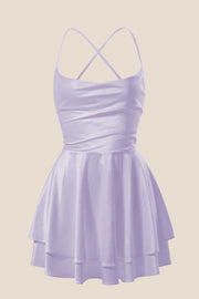 Straps White Satin A-line Short Homecoming Dress