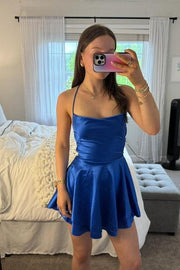Straps White Satin A-line Short Homecoming Dress