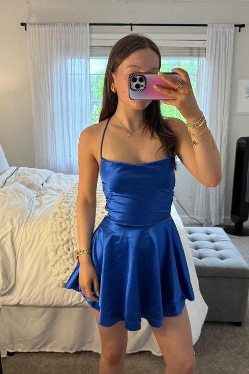 Straps White Satin A-line Short Homecoming Dress