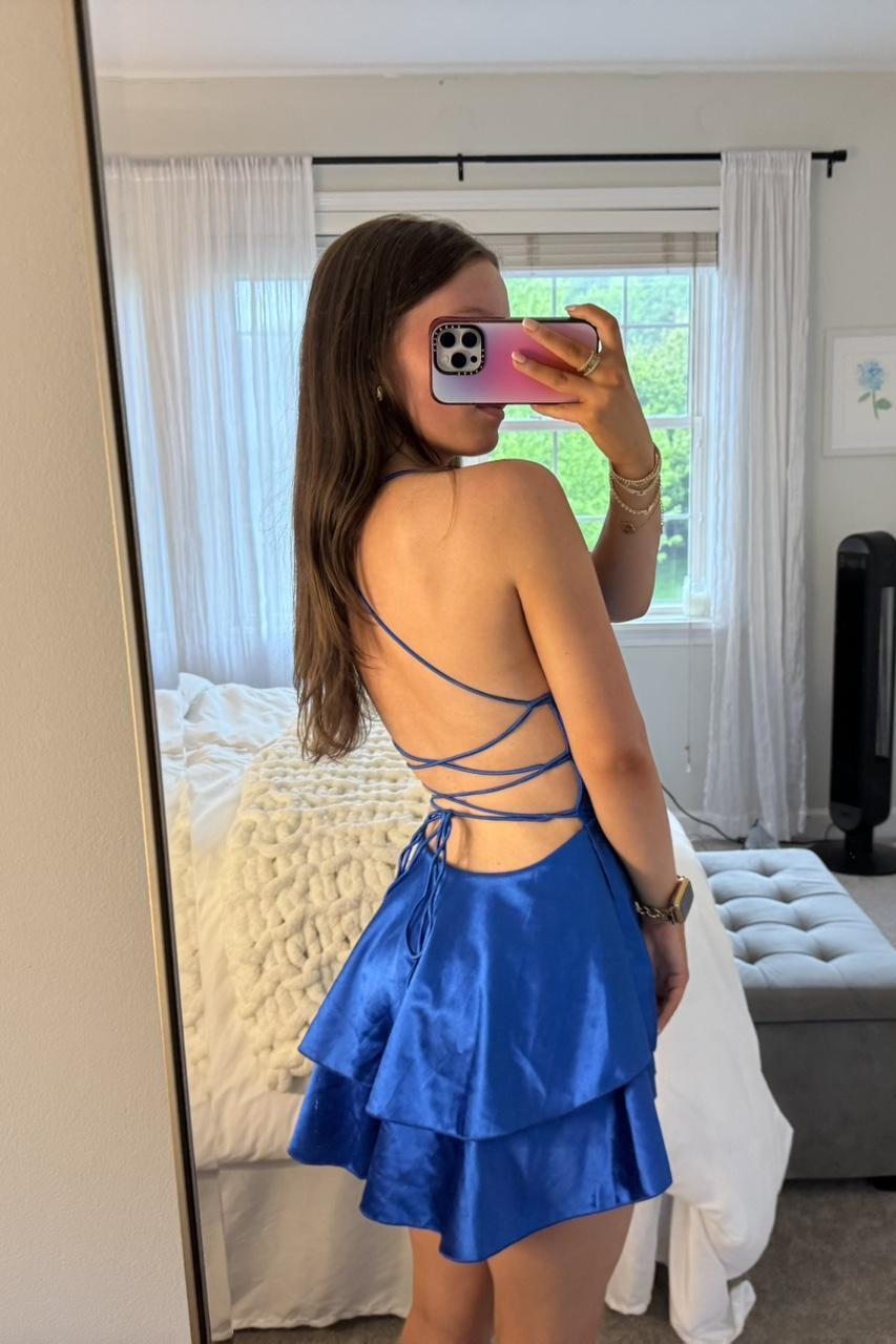 Straps White Satin A-line Short Homecoming Dress