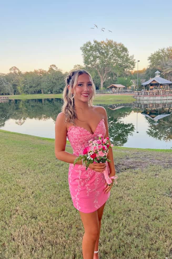 Sweetheart Hot Pink Lace Tight Mini Dress