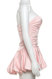 Sweetheart Pink Ruched A-line Bubble Short Dress