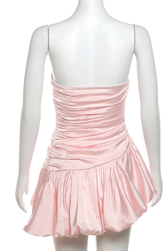 Sweetheart Pink Ruched A-line Bubble Short Dress