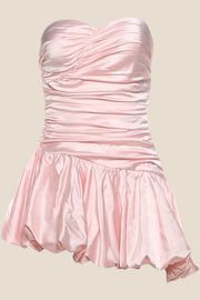 Sweetheart Pink Ruched A-line Bubble Short Dress
