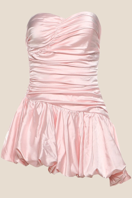 Sweetheart Pink Ruched A-line Bubble Short Dress