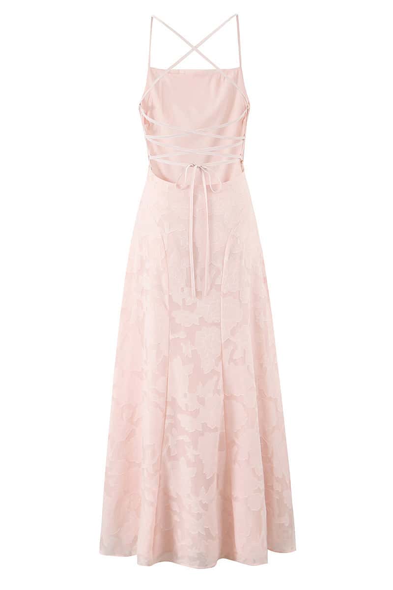 Spaghetti Straps Pink Floral Long Dress