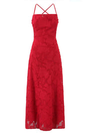 Spaghetti Straps Pink Floral Long Dress