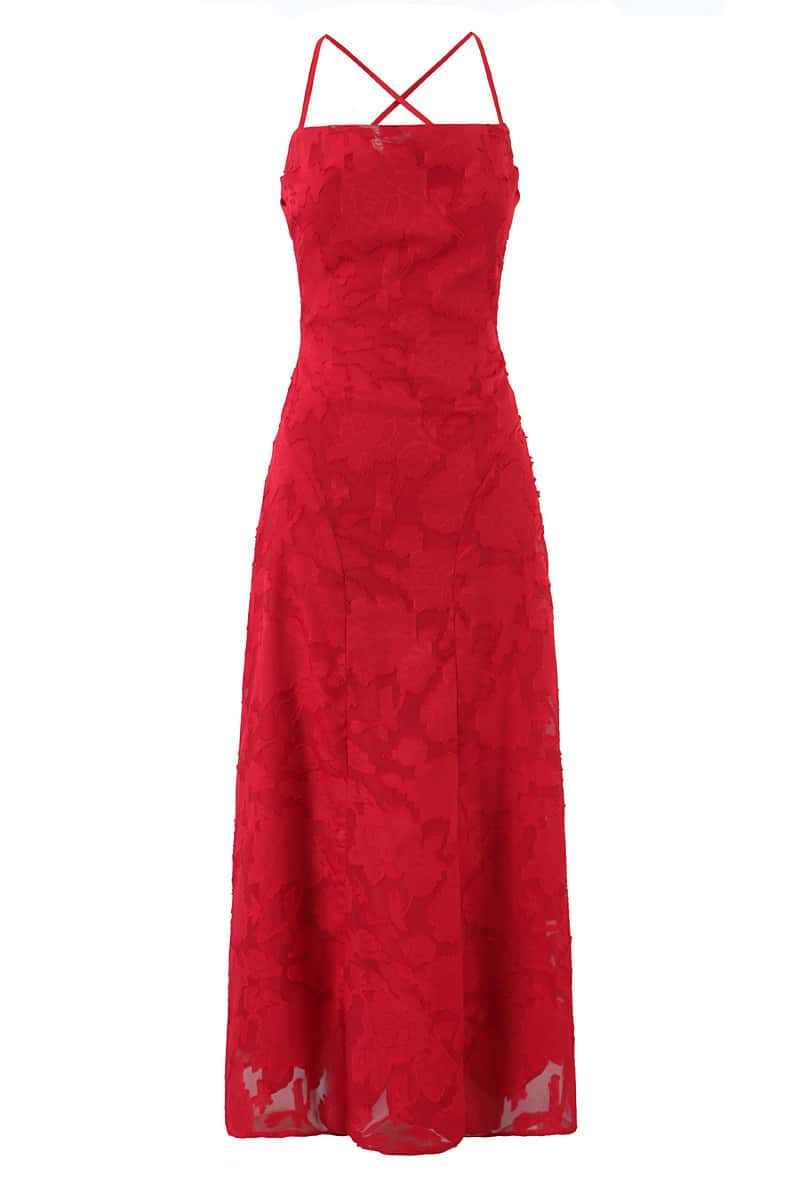 Spaghetti Straps Pink Floral Long Dress