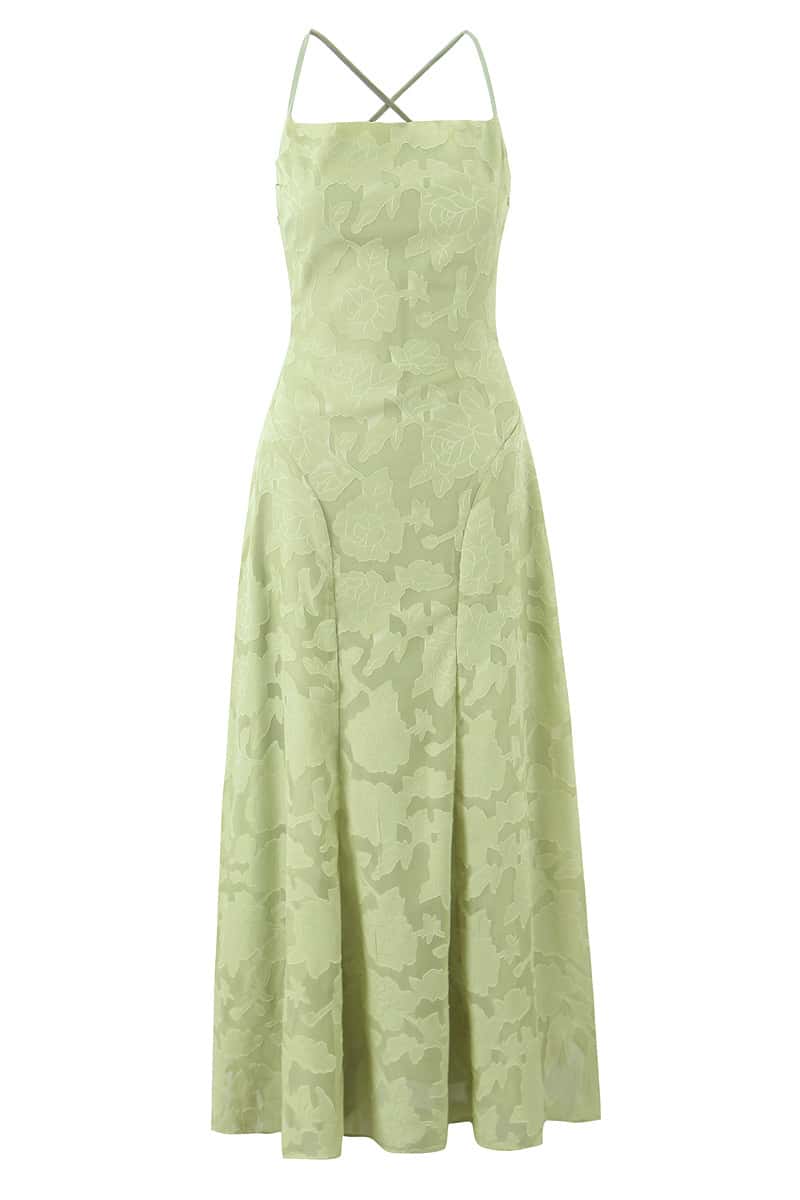 Spaghetti Straps Pink Floral Long Dress