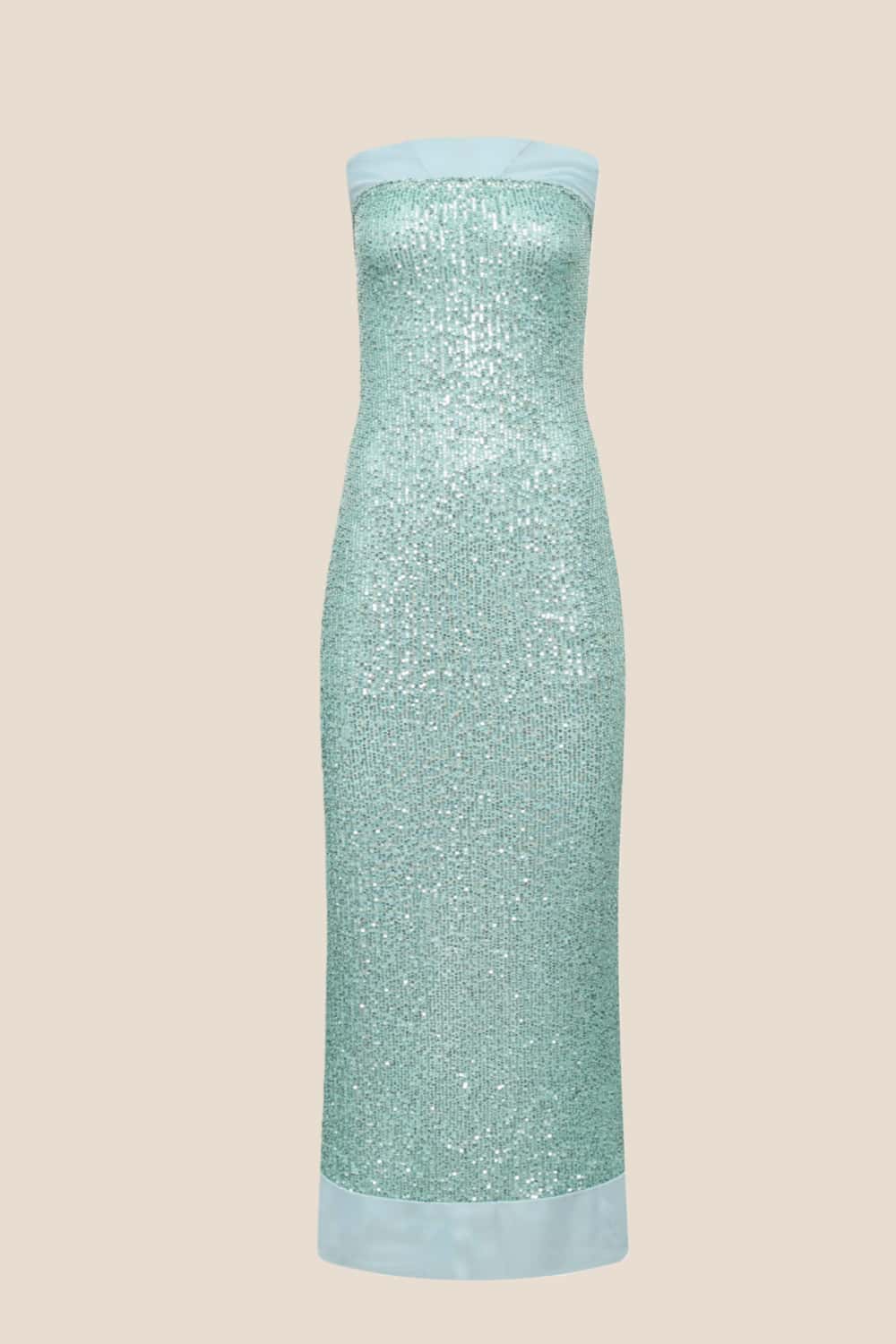 Strapless Mint Green Sequin Fitted Long Dress