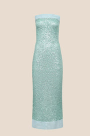 Strapless Mint Green Sequin Fitted Long Dress